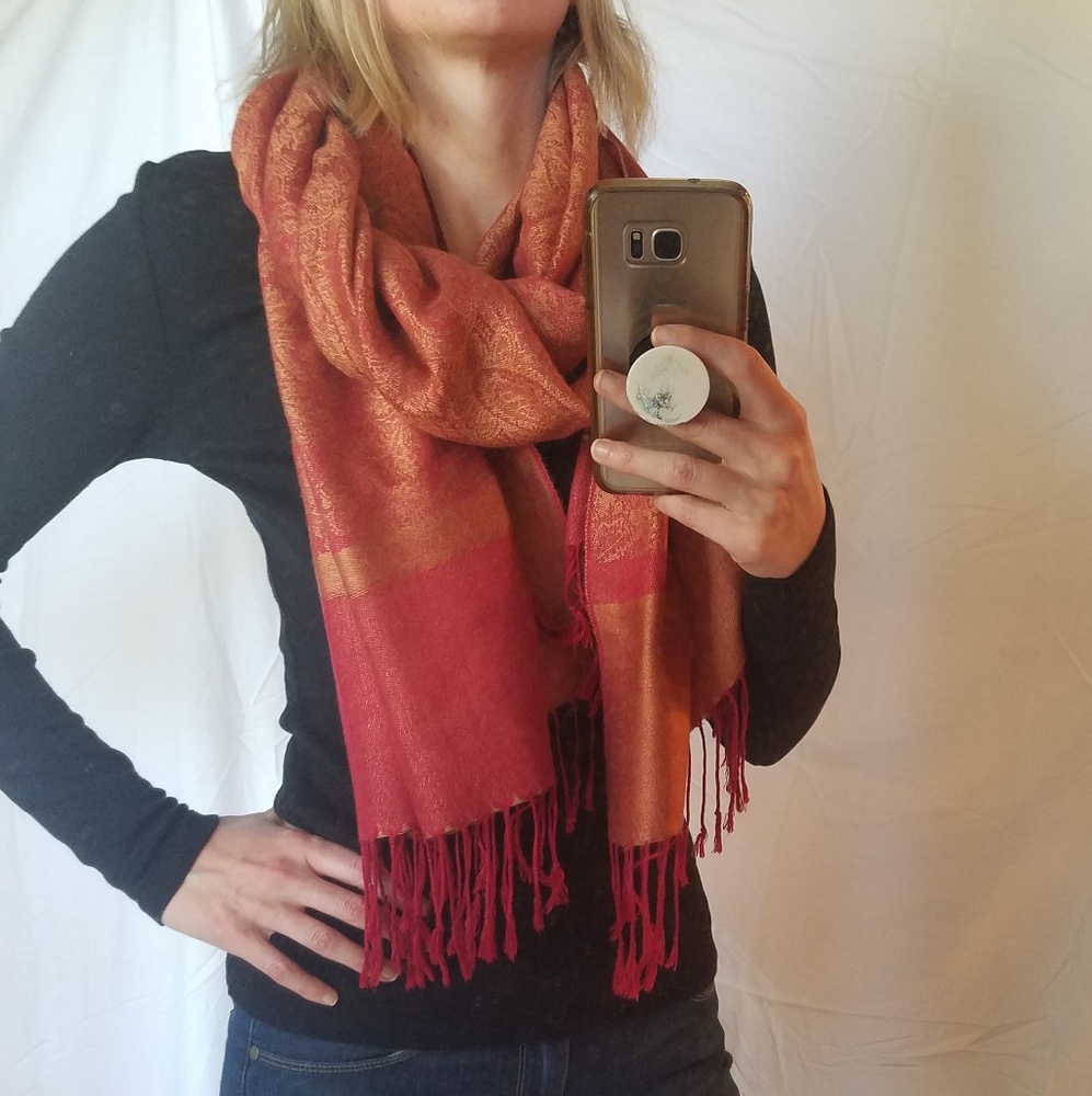 Red and gold pashmina scarf